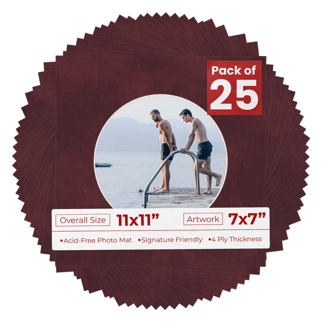 Dark Red Suede Mat Board for 11x11 Frames - Circle Opening for 7x7 Photos